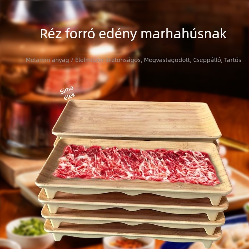 Téglalap alakú melamin tálaló, forró fazékhoz és nyársakhoz, alul-glazúrozott felület, egyszerű stílus