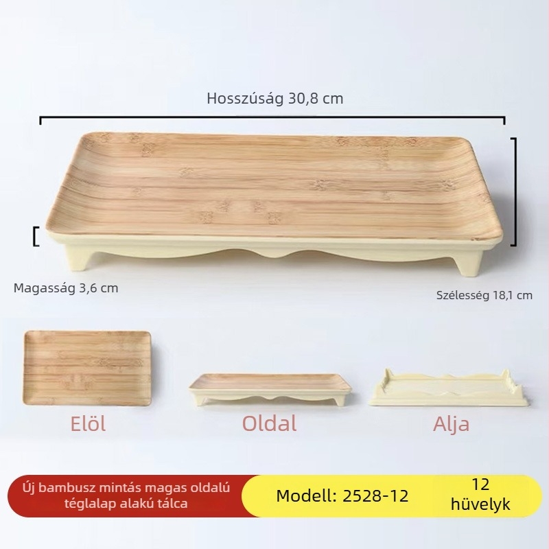 Téglalap alakú melamin tálaló, forró fazékhoz és nyársakhoz, alul-glazúrozott felület, egyszerű stílus