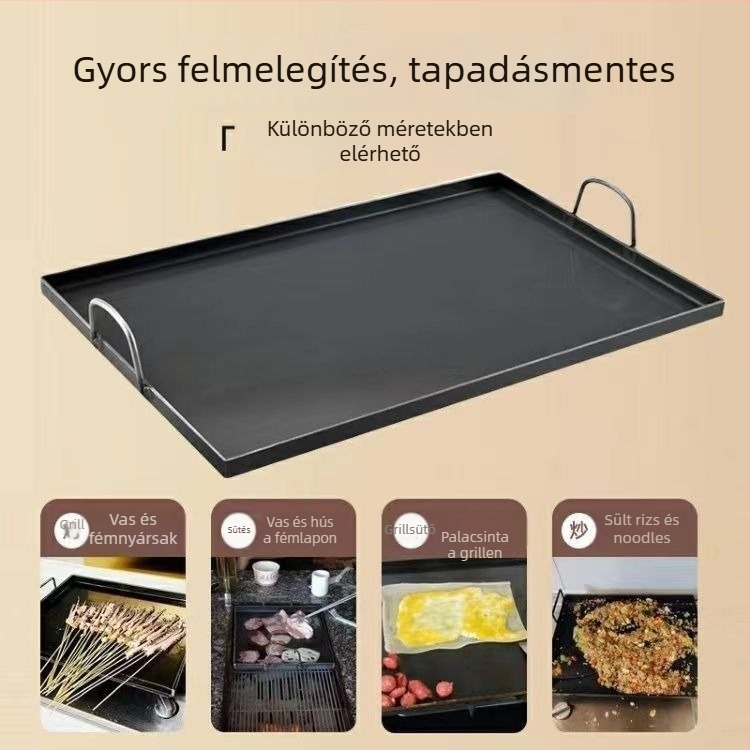 Öntöttvas Teppanyaki grillsütő, négyszögletes, elektroforezises felületkezelés, hajtogatható kialakítás háztartási és kereskedelmi használatra