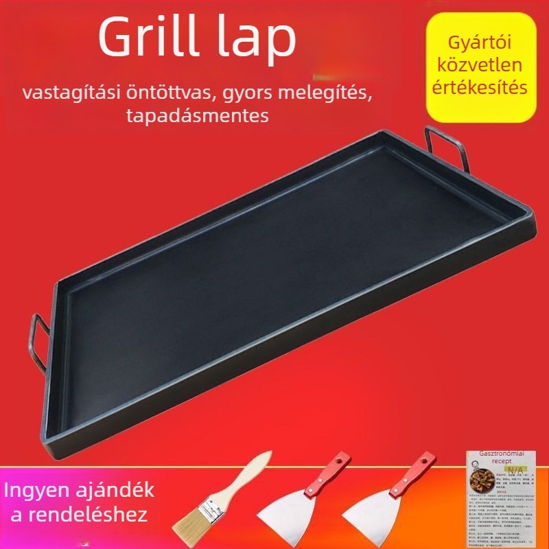 Öntöttvas Teppanyaki grillsütő, négyszögletes, elektroforezises felületkezelés, hajtogatható kialakítás háztartási és kereskedelmi használatra