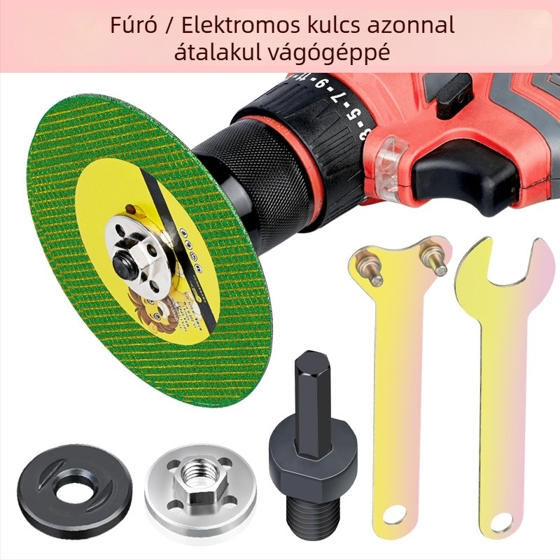 Öt darabos forgófej-kiegészítő készlet 100 mm-es sarokcsiszolóhoz, vasból készült kivitel és nyomólemez