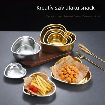 Szív alakú rozsdamentes acél nasi tál, koreai stílus (Anyag: rozsdamentes acél; Alak: szív alakú; Stílus: koreai; Mikrohullámú sütőben használható)