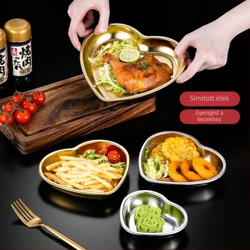 Szív alakú rozsdamentes acél nasi tál, koreai stílus (Anyag: rozsdamentes acél; Alak: szív alakú; Stílus: koreai; Mikrohullámú sütőben használható)