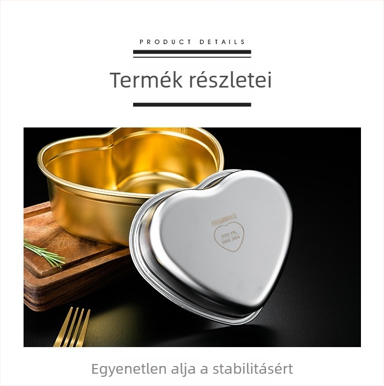 Szív alakú rozsdamentes acél nasi tál, koreai stílus (Anyag: rozsdamentes acél; Alak: szív alakú; Stílus: koreai; Mikrohullámú sütőben használható)