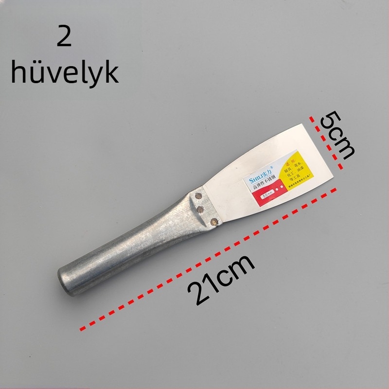 Tömítő spatula rozsdamentes acél pengével és vas nyéllel (pengematerial: rozsdamentes acél; nyél anyaga: vas; sorozat: tömítő eszközök; alkalmazások: vakolás, falkaparás, tisztítás)