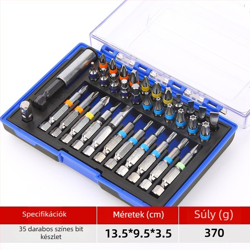 Elektromos csavarhúzó készlet, 50 darab, 32 darab kereszthex bitek, szénacél, tömeg 0.23 kg
