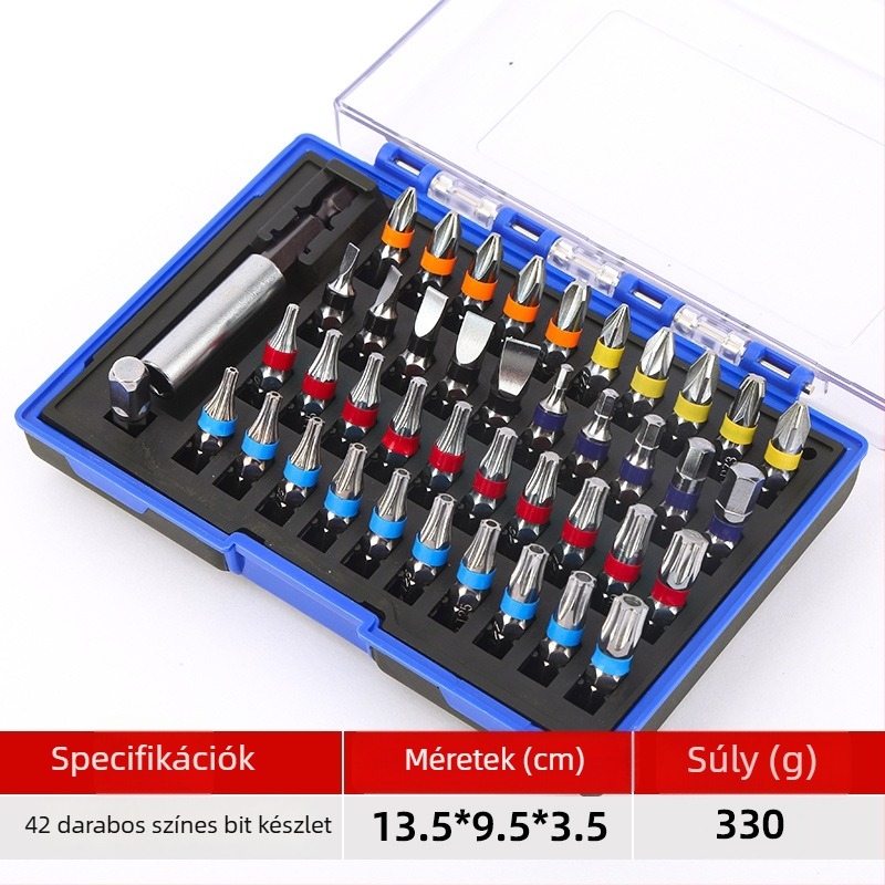 Elektromos csavarhúzó készlet, 50 darab, 32 darab kereszthex bitek, szénacél, tömeg 0.23 kg