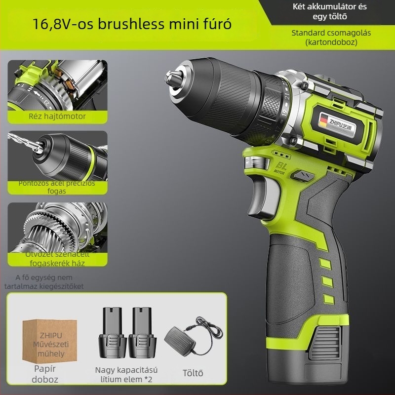 Brushless Li-ion fúró-csavarbehajtó, nagy teljesítmény, egyenes kialakítás, állandó sebesség, kettős tápellátás