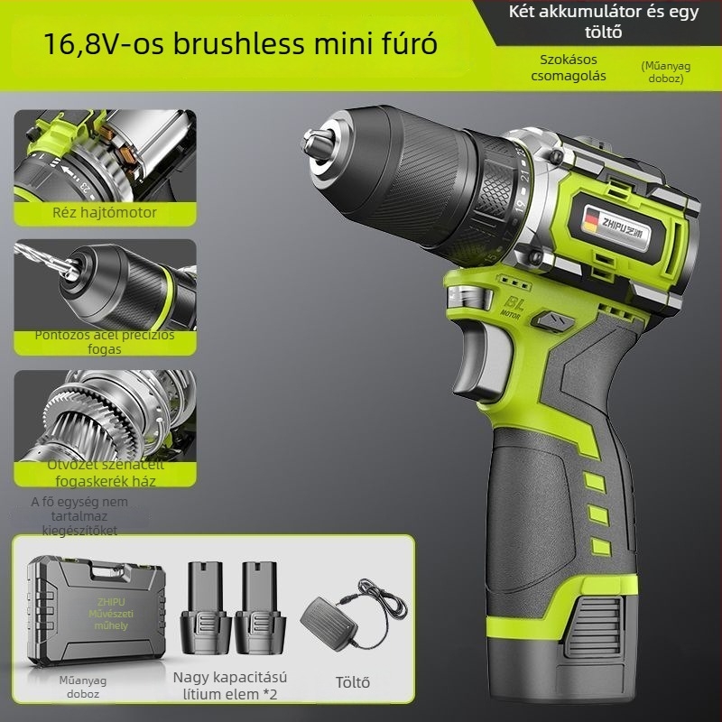 Brushless Li-ion fúró-csavarbehajtó, nagy teljesítmény, egyenes kialakítás, állandó sebesség, kettős tápellátás