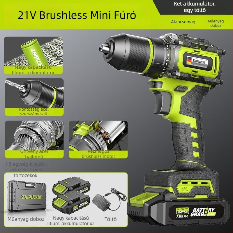 Brushless Li-ion fúró-csavarbehajtó, nagy teljesítmény, egyenes kialakítás, állandó sebesség, kettős tápellátás