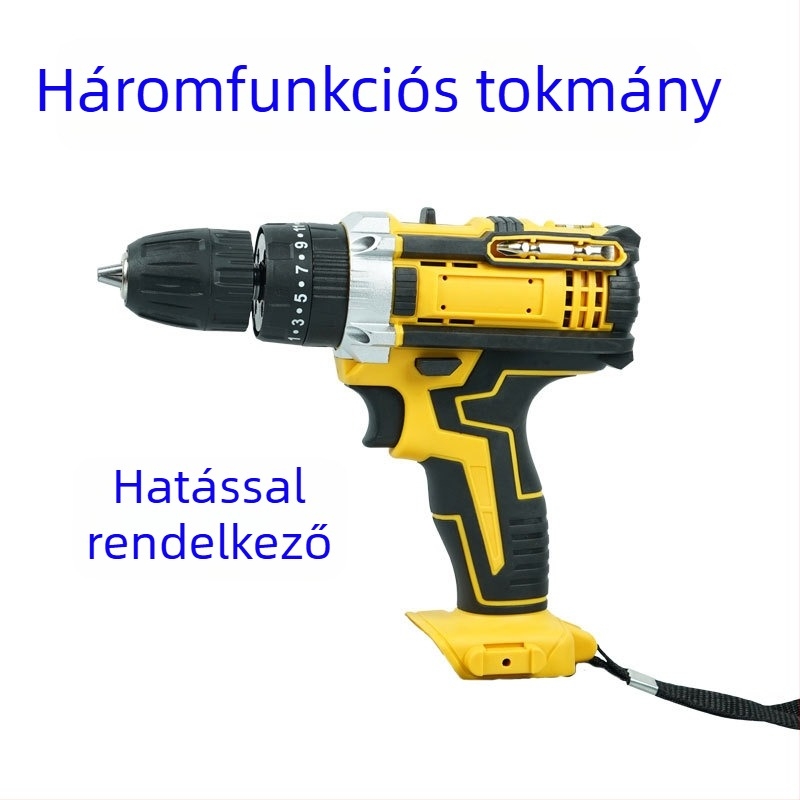 21V kézi ütőfúró, kétsebességes, háromfunkciós, újratölthető Li-ion akkumulátor, önzáró tokmány, kefés motor
