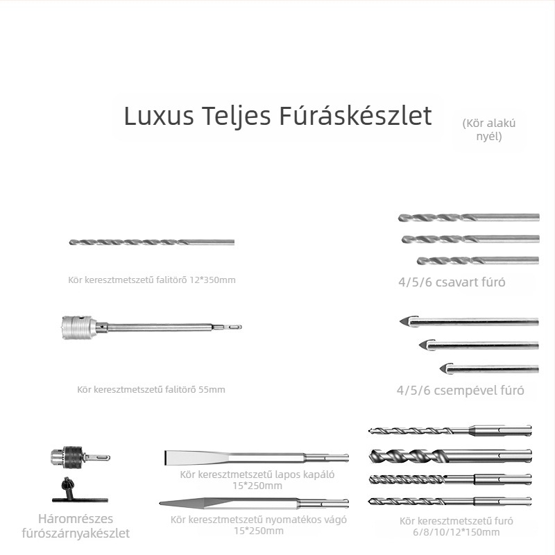 Xuxuan Ütőfúró Bitkészlet: spirál és háromszög alakú fúrók, falnyílás kinyitó, négyzetes és kerek fogantyú, 3-részes tok-készlet