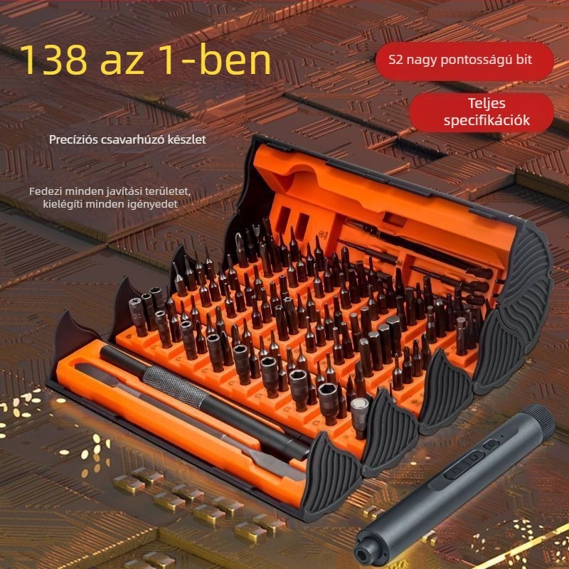 Elektromos precíziós csavarhúzó készlet 138-in-1 szétszereléshez, háztartási használatra, frissített 6 darab készlettel és edzett bitekkel, szénacél