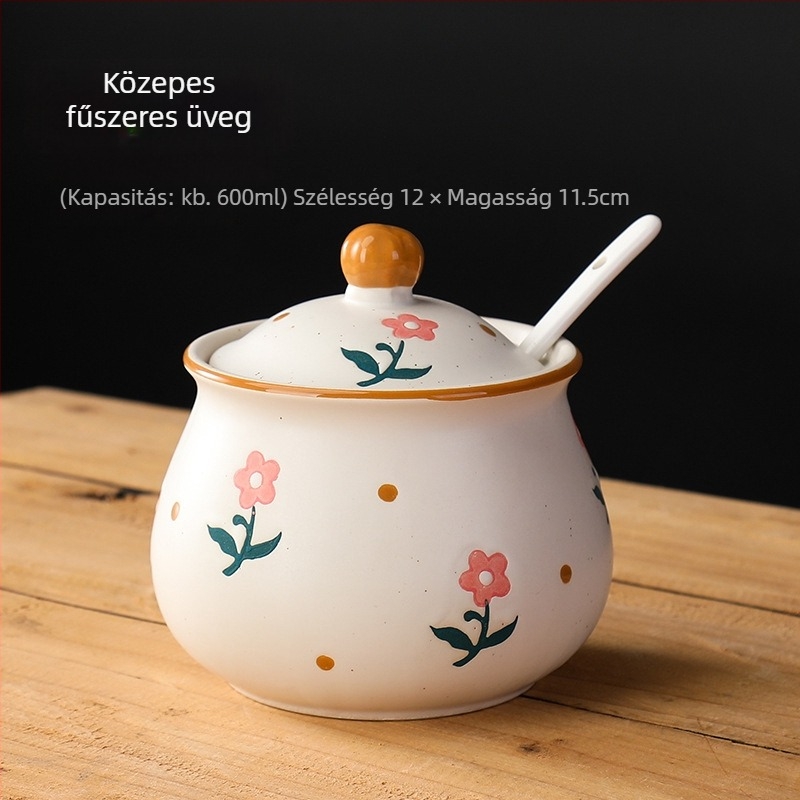 Long Yixuan Japán stílusú matt kerámia fűszeres készlet tálcával, fedéllel és kanállal