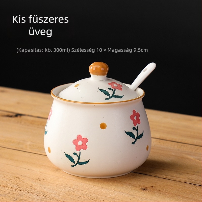 Long Yixuan Japán stílusú matt kerámia fűszeres készlet tálcával, fedéllel és kanállal