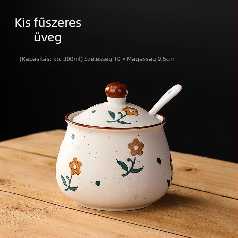Long Yixuan Japán stílusú matt kerámia fűszeres készlet tálcával, fedéllel és kanállal