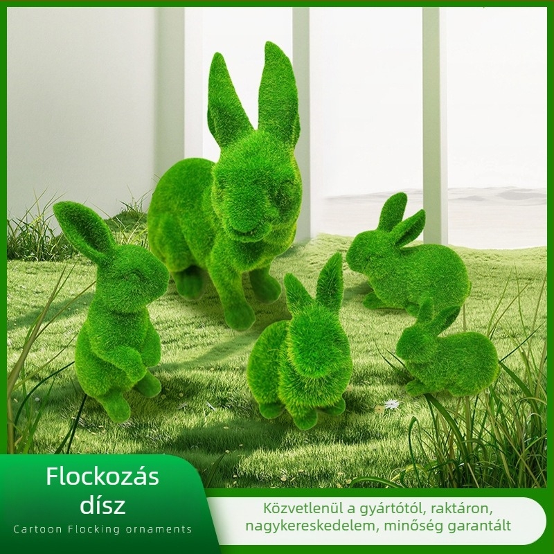 Európai stílusú gyanta nyuszi dísz flokkolt felülettel, otthonra és kertbe, kültérre.
