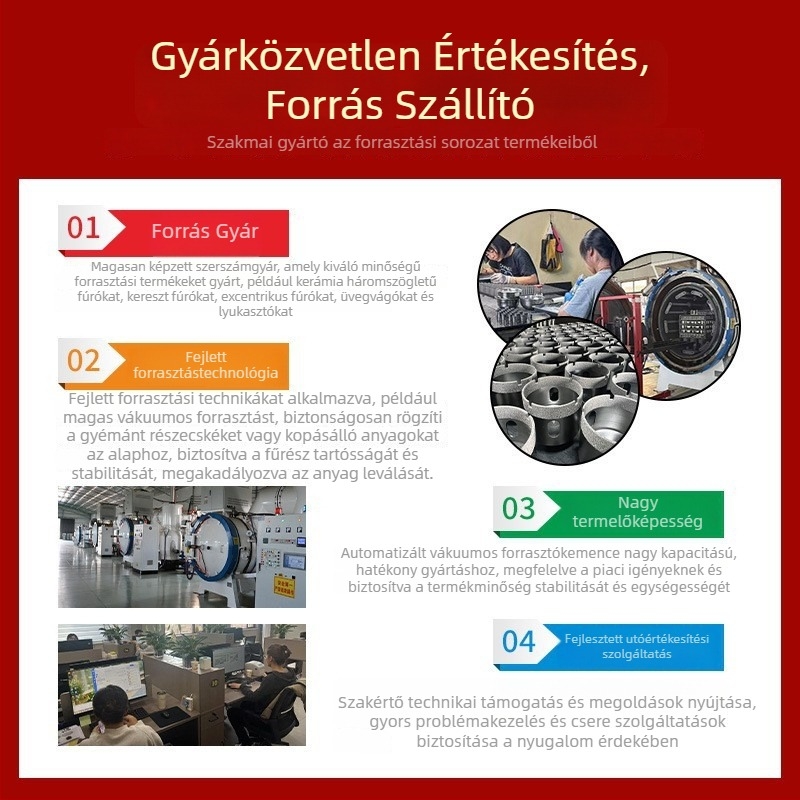 Sarkcsiszolóhoz gyémánt lyuknyitó fej, M14 menet, ferde gyémánt fogak, márvány, kerámia és kő számára