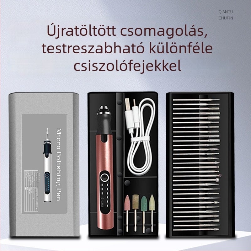 Manikűrhöz tervezett elektromos lyukasztó- és csiszoló toll — gravírozás, polírozás, vágás — újratölthető Li-ion akkumulátor, 20000 RPM, 3,7–5V, Fengyida