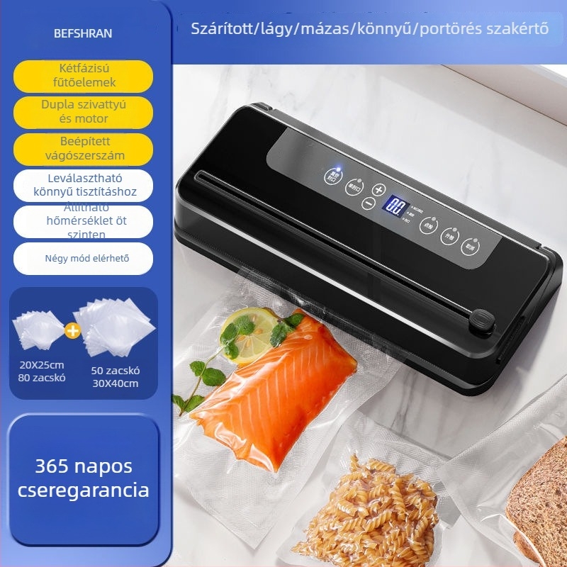 Teljesen automata háztartási vákuumzáró készülék (150W, 220V, 500–1000 ml, rozsdamentes acél és műanyag kivitel, modell 02)