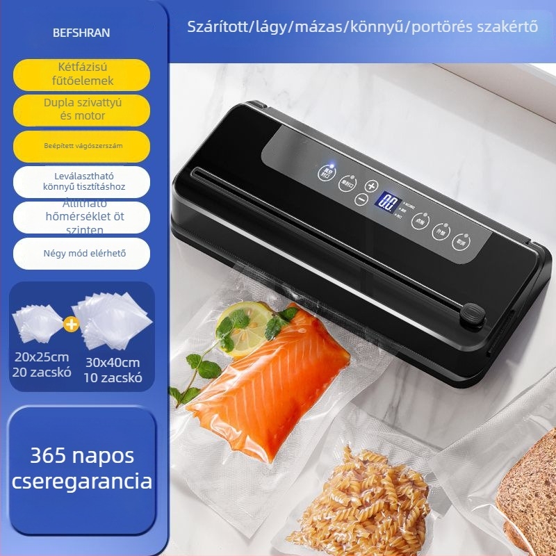 Teljesen automata háztartási vákuumzáró készülék (150W, 220V, 500–1000 ml, rozsdamentes acél és műanyag kivitel, modell 02)