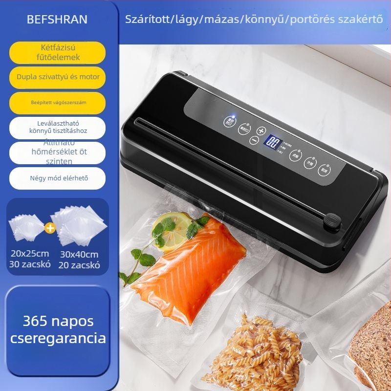 Teljesen automata háztartási vákuumzáró készülék (150W, 220V, 500–1000 ml, rozsdamentes acél és műanyag kivitel, modell 02)