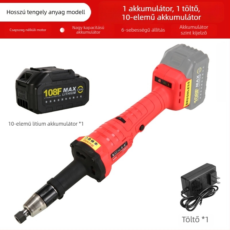 Vezeték nélküli, brushless egyenes csiszoló a polírozáshoz, vágáshoz és csiszoláshoz – 18V, hatfokozat sebességszabályozás, akkumulátor és töltő a csomagban