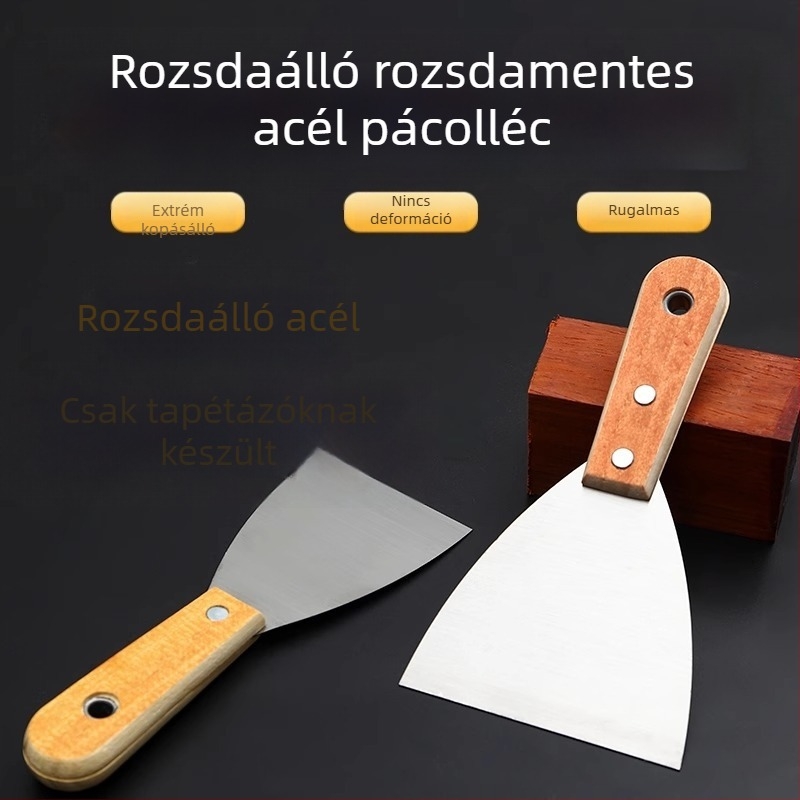 Glettvas rozsdamentes acélból, vastagított lapos penge, falak festékének leszedéséhez