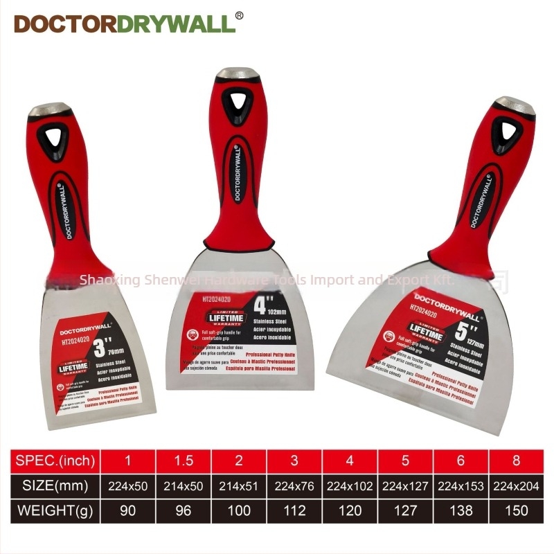 DOCTORDRYWALL sima spatula lapos pengével, rozsdamentes acél, dekorációs szerkezetekhez, licencelt magánmárka elérhető
