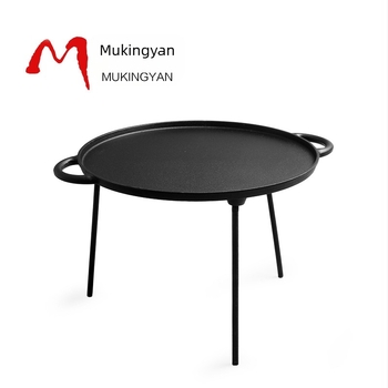 Háromlábú öntöttvas grillserpenyő, kerek, kültéri kempingezéshez és barbecue-hoz, leválasztható kialakítás, 3,7 kg