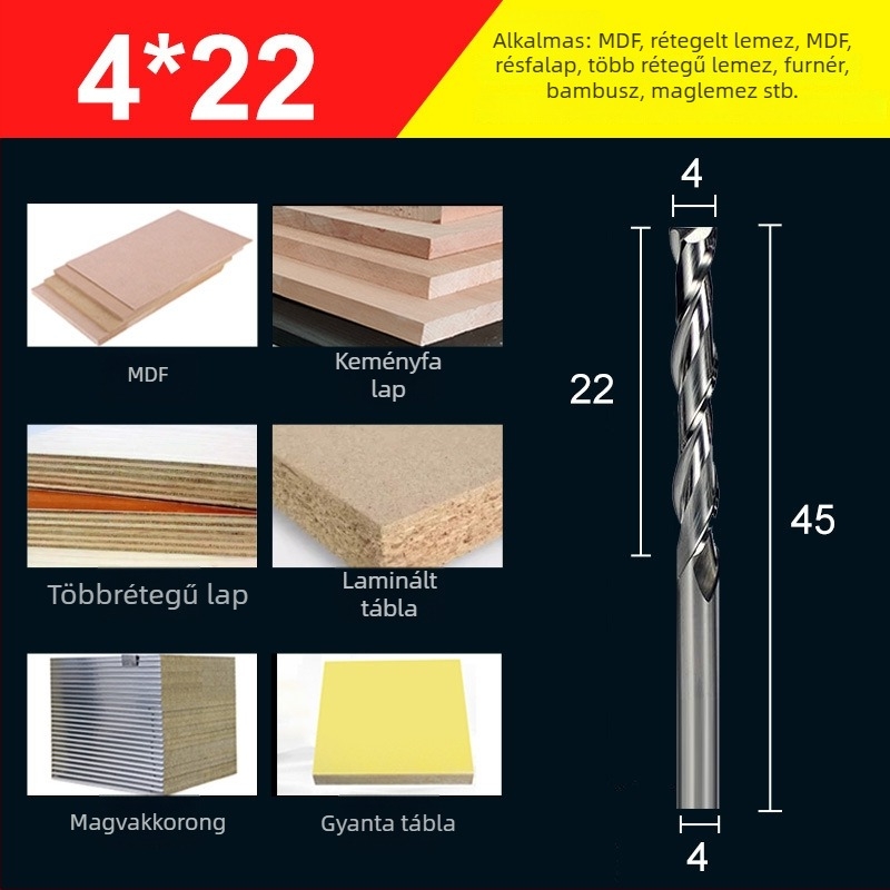 Végfúró, kettős élű volfrámból készült fúrómaró faipari felhasználásra, akrilhoz, PVC-hez és MDF-hez, kompatibilis marógépekkel, Saitool márka