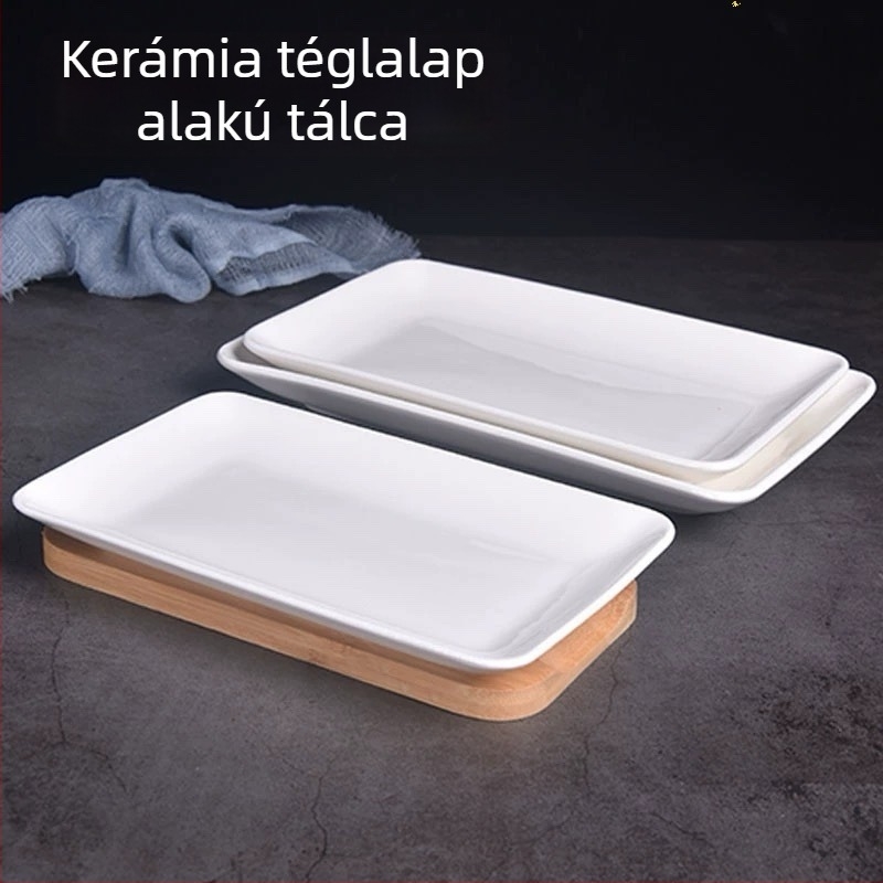 Kerámiából készült négyzet alakú sushi tál, mázzal bevont felület, modern minimális stílus, mikrohullámú sütőben használható