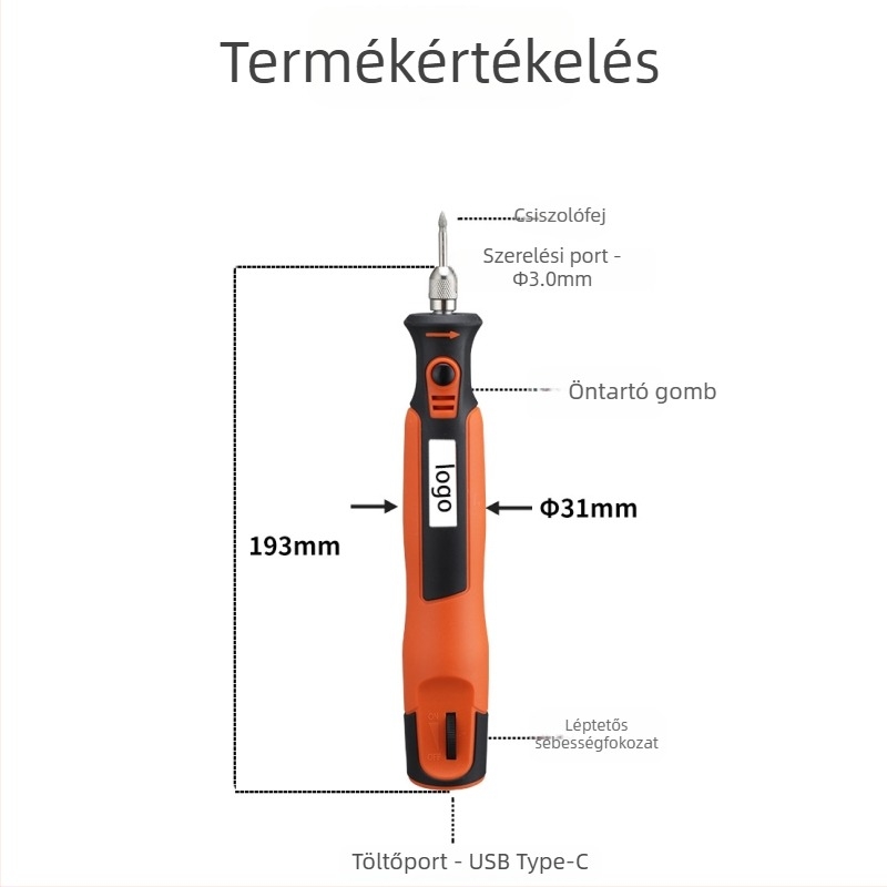 Kézi egyenes polírozó, újratölthető lítium akkumulátor, 3.7V, lépcsőmentes sebességszabályozás, 15 tartozék