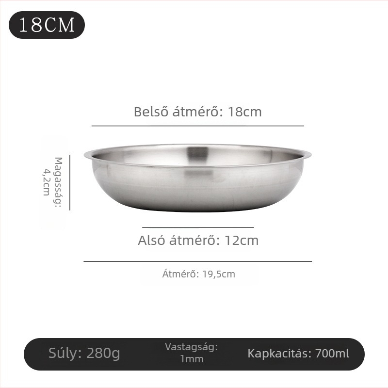 Rozsdamentes acél kör tál, csiszolt felülettel, modern minimalist stílus