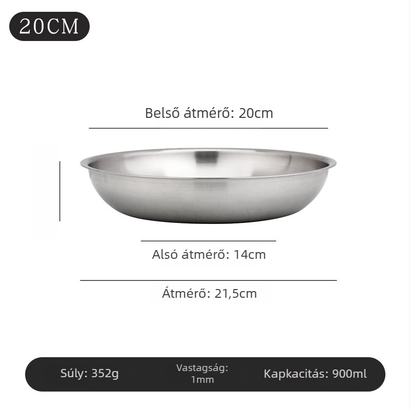 Rozsdamentes acél kör tál, csiszolt felülettel, modern minimalist stílus
