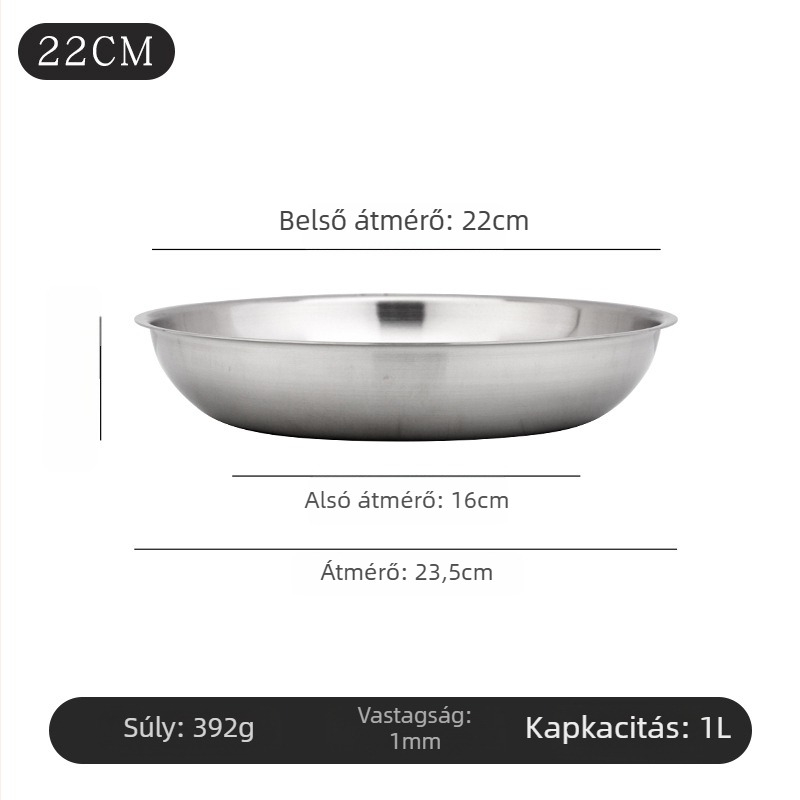 Rozsdamentes acél kör tál, csiszolt felülettel, modern minimalist stílus