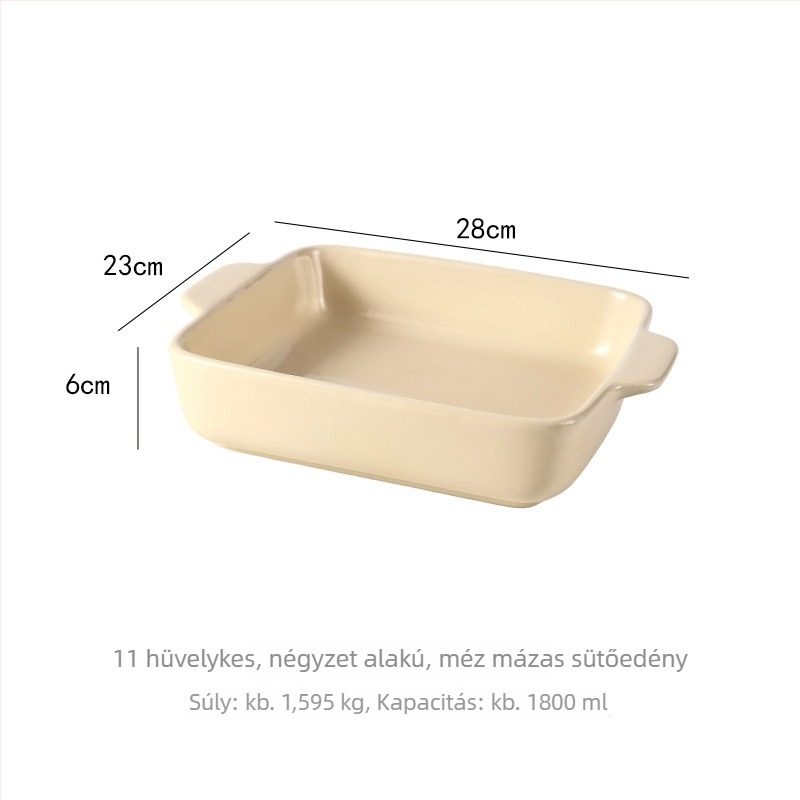 Négyzet alakú kerámia sütőedény két füllel, hőálló, nyugati stílusban.