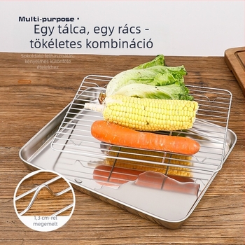 304 rozsdamentes acél négyszögletes tál-rács sütőbe, sütéshez és grillhez — olajszűrő és leeresztő tál