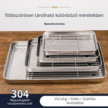 304 rozsdamentes acél négyszögletes tál-rács sütőbe, sütéshez és grillhez — olajszűrő és leeresztő tál