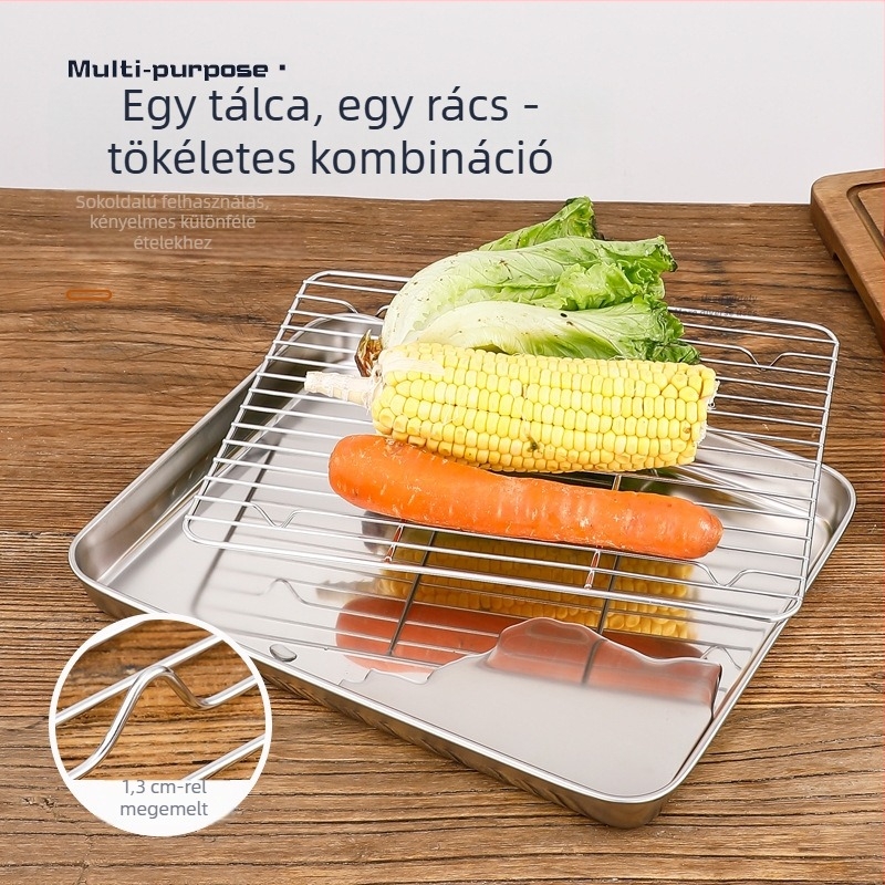 304 rozsdamentes acél négyszögletes tál-rács sütőbe, sütéshez és grillhez — olajszűrő és leeresztő tál