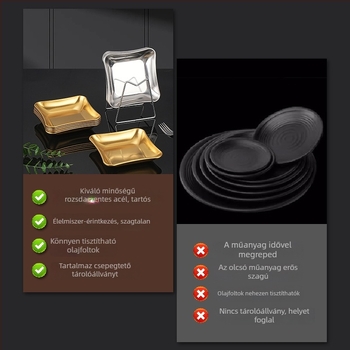 Koreai stílusú rozsdamentes acél snack tál, négyszögletes, 14–14.9 cm, könnyű lux BBQ tál