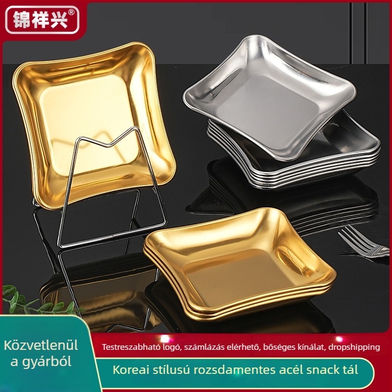 Koreai stílusú rozsdamentes acél snack tál, négyszögletes, 14–14.9 cm, könnyű lux BBQ tál