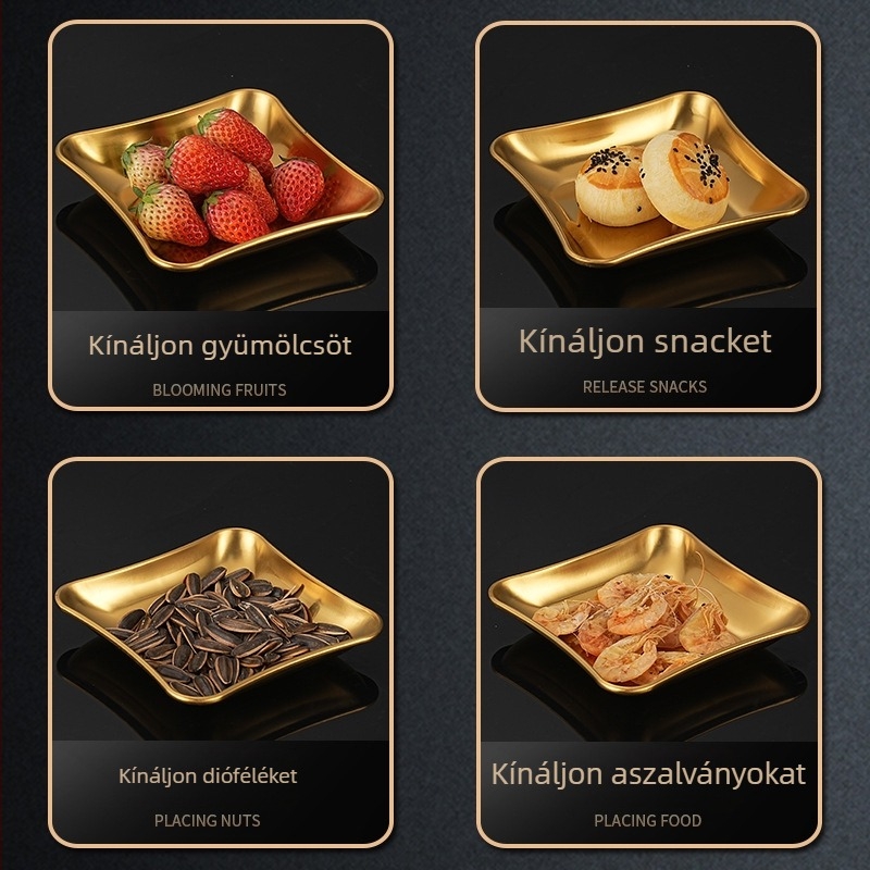 Koreai stílusú rozsdamentes acél snack tál, négyszögletes, 14–14.9 cm, könnyű lux BBQ tál