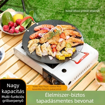 Kerek vasból készült grillsütő serpenyő, bélyegző eljárással, hordozható, tapadásmentes, könnyen tisztítható