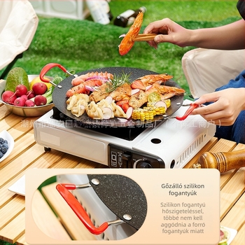 Kerek vasból készült grillsütő serpenyő, bélyegző eljárással, hordozható, tapadásmentes, könnyen tisztítható