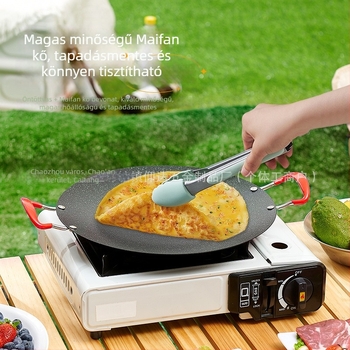 Kerek vasból készült grillsütő serpenyő, bélyegző eljárással, hordozható, tapadásmentes, könnyen tisztítható