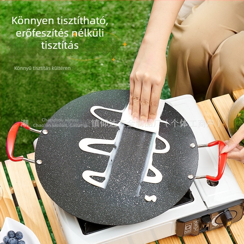 Kerek vasból készült grillsütő serpenyő, bélyegző eljárással, hordozható, tapadásmentes, könnyen tisztítható