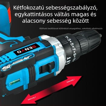 Akkumulátoros ütvefúró pisztoly markolattal – 3 funkciós (ütés, csavarozás, sík fúrás), fokozatmentes sebességszabályozás, háromfogas tokmány, otthoni használatra (fa/fém/beton); kefés motor, Li-ion akkumulátor, 1 év garancia.