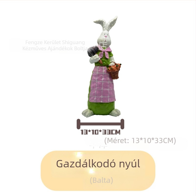 Műgyanta nyúl kertészeti szobor, pasztorális stílusú kültéri dekoráció