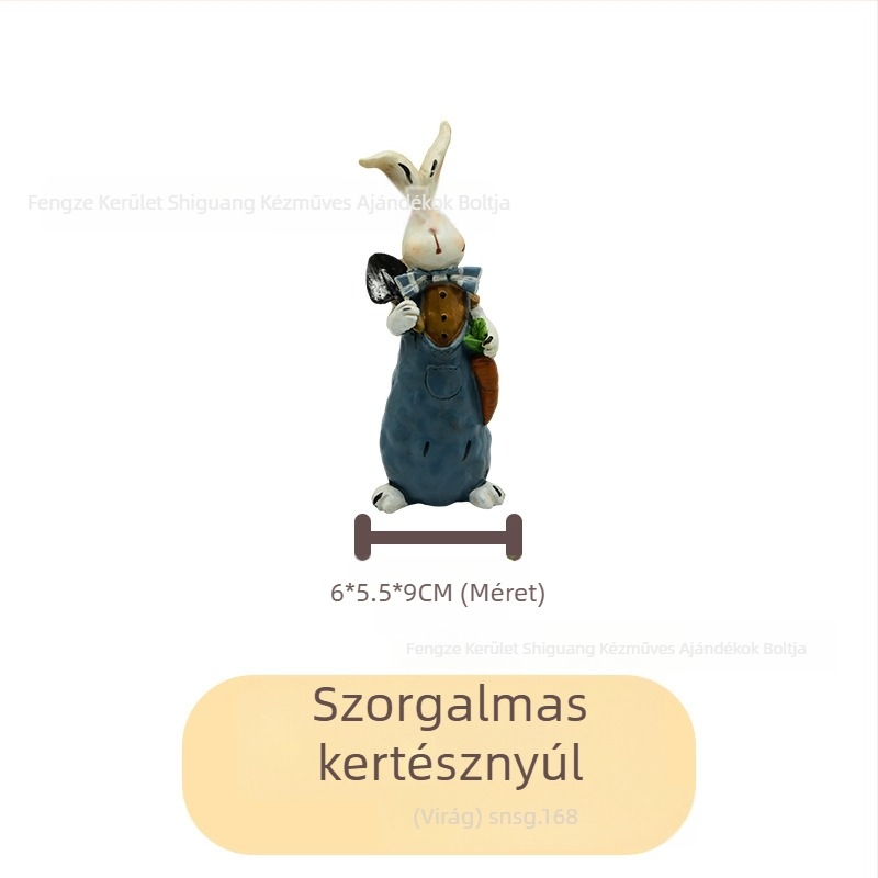 Műgyanta nyúl kertészeti szobor, pasztorális stílusú kültéri dekoráció